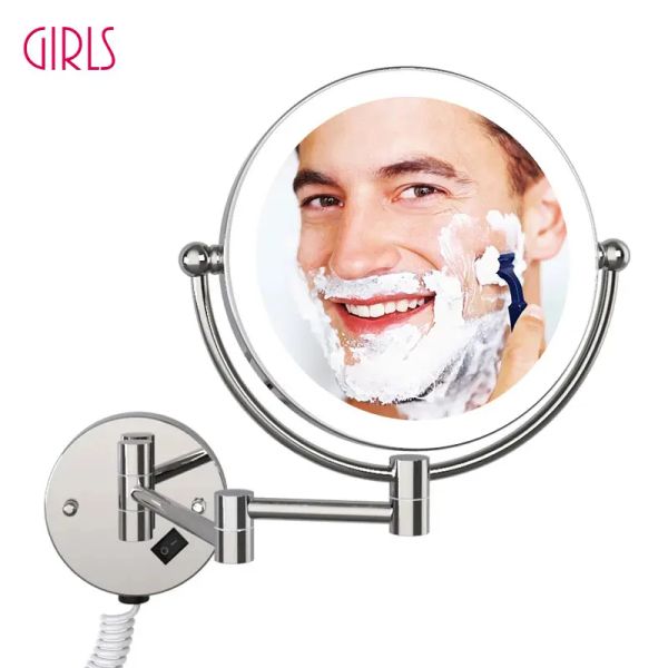 Установите светодиодную стену, зеркало ванной комнаты 8 -дюймовый 5 -кратный увеличительный осветительный зеркал макияжа Eu/US Plugck Vanity Cosmetic Mirror