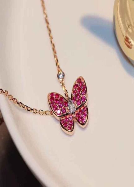 S925 Silver Nuova forma di farfalla di arrivo con fucsia e collana di diamanti bianchi in oro rosa 18k placcato per le donne gioielli da sposa 2142152