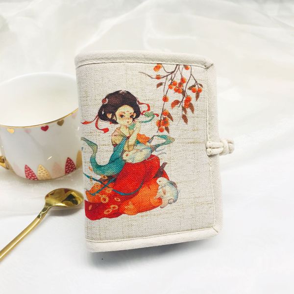 Literatura in cotone e lino e arte Piccolo portafoglio fresco Short Women Cinese Cinese Accessori Hanfu Accessori fatti a mano corta stampate a mano