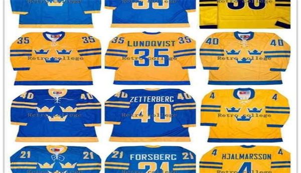 CEUF 35 Henrik Lundqvist Team Svezia 40 Henrik Zetterberg 4 Hjalmrsson 6 Anton Stralman 21 Filip Forsberg Hockey Jersey Custom Any5801207