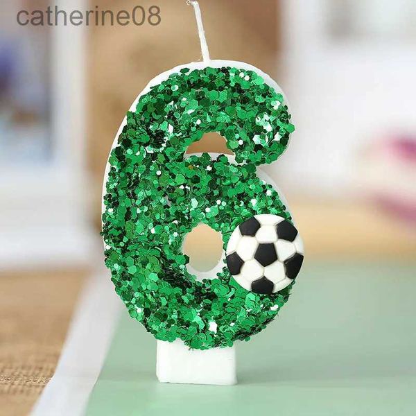 Candele per feste di calcio Candele Verde Sparkle 0-9 Numeri Topper Topper Childrens Soccer Sports Birthday Decoration Supplies D240429