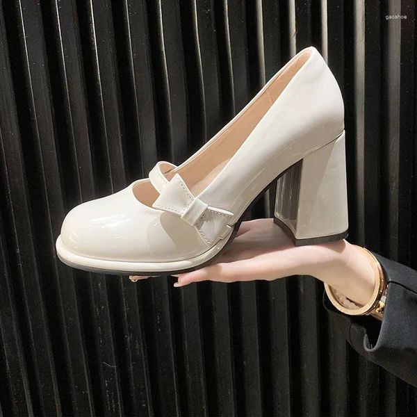 Kleiderschuhe 2024 Frühlingsbögen Schnallen alleinerziehende Frauen Vintage Pink Chunky Heel Mary Jane Französische Mode flache Absätze Zapatos mujer