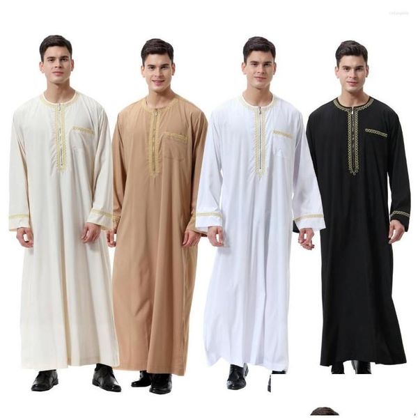 Ethnische Kleidung Abaya Muslimische Männer Islam Kleider Mode Kaftan Pakistan Caftans Arabien Jubba Thobe Marokkaner Dubai Musman Black Drop de Otemu