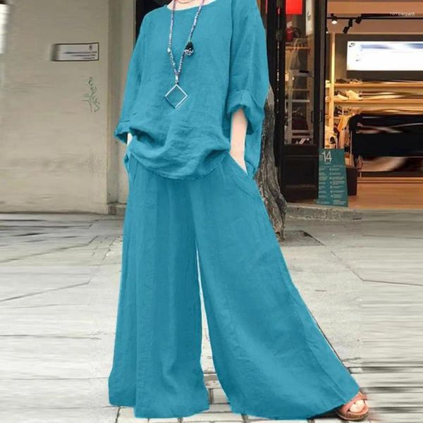 Zweiteilige Hosen Frauen Frauen Homewear Set stilvolle Top-Culottes mit Mitte des Alters mit losen T-Shirt Wide Leg Plus Size Casual Wear für Komfort