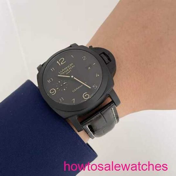 Designer Orologio da polso Panerai maschile luminor 1950 serie 44 mm diametro display del calendario meccanico automatico PAM00441 Display di riserva di alimentazione in ceramica/doppia fuso orario