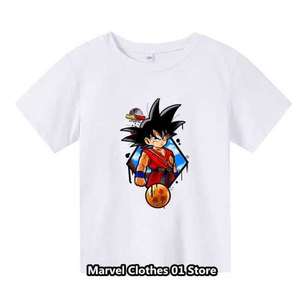 T-shirt 2024 T-shirt per bambini Goku T-shirt giapponese Anime Childrens T-shirt Goku grafico a maniche corta casual ragazzi comodi fantasiosi felici fustirtl2404