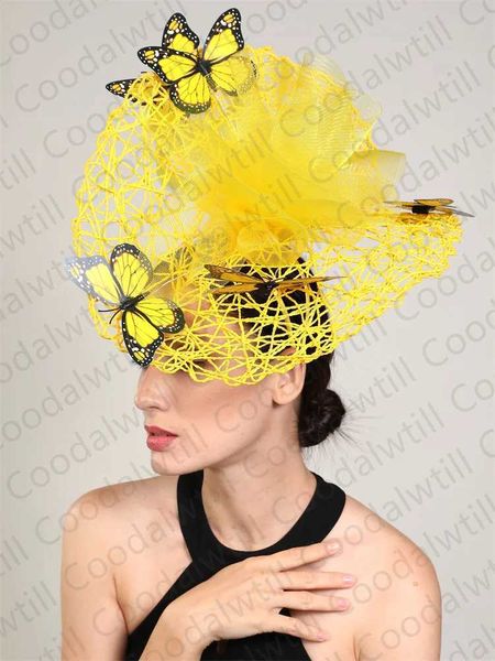 Geniş Memlu Şapkalar Kova Şapkaları Yeni Fascinator Düğün Kafası Kadın Kelebek Kafası Kilise Derby Hat Fascinator Head Band Gelin Yastığı Şapkası Çiçeği Y240426