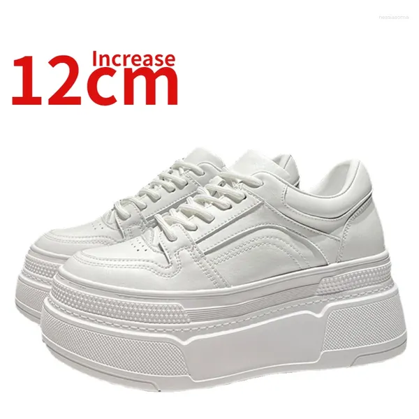 Sapatos casuais European/American Acep 12 cm Design de plataforma de espessura para mulheres genuínas de couro respirável de esportes brancos do pai