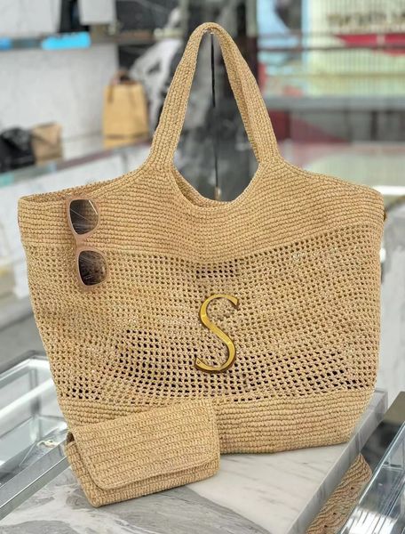 ICARE Maxi Tote Torba Tasarımcı Çanta Kadın Lüks Çanta Rafias El Embroider Saman Çantası Yüksek Kaliteli Plaj Çantası Büyük Kapasite Totes Alışveriş Çantası Omuz Çantaları 99