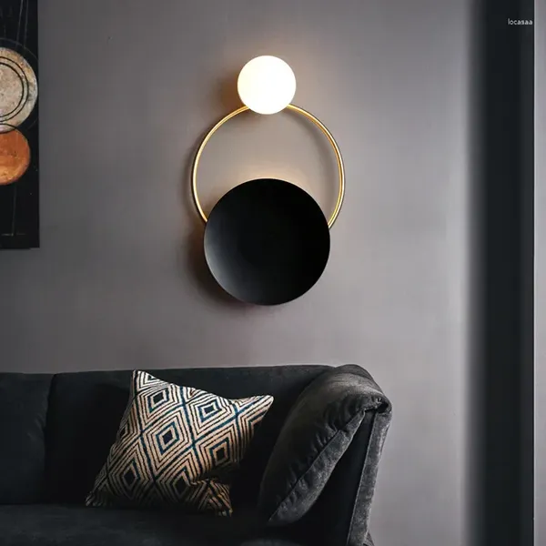 Wandlampe Einfacher Luxuskreis Ring moderne Zimmerdekorationen Leuchten im Schlafzimmer R Eclipse Glass Ball LED Leuchten