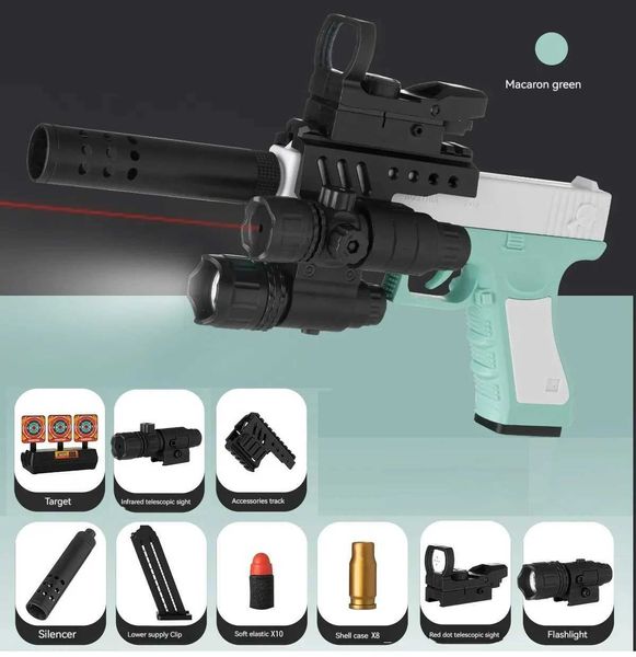 Silah Oyuncakları Kabuk Ejeksiyon Toy Gun Yumuşak Kurşun Tabanca G17 Pistola Sahte Tabanca Plastik Çekim Modeli Çocuklar İçin Yetişkinler T240428