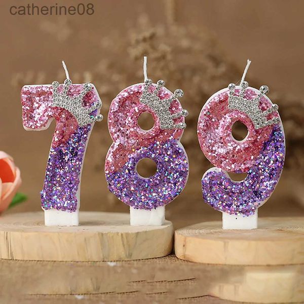 Kerzen Nummer 8 Kerzen Kuchendekoration für Mädchen Geburtstag Kerzen Glitzer Prinzessin Kronen Nummer Kerze Happy Birthday Party Supplies D240429