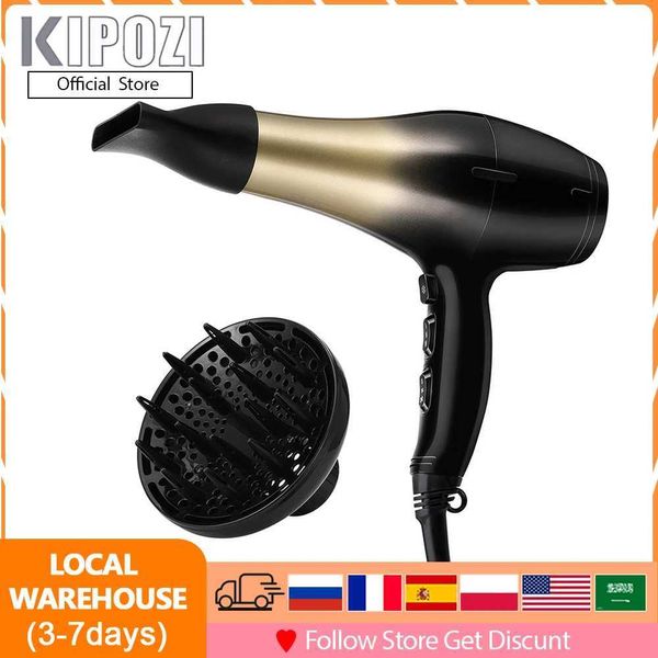 Secador de cabelo Kipozi Secador profissional 1875W Cuidado de íons negativos Redação rápida KP-8233 3 modos de 3 modos Cold/Hot US/UK/UE Plug Style Q240429