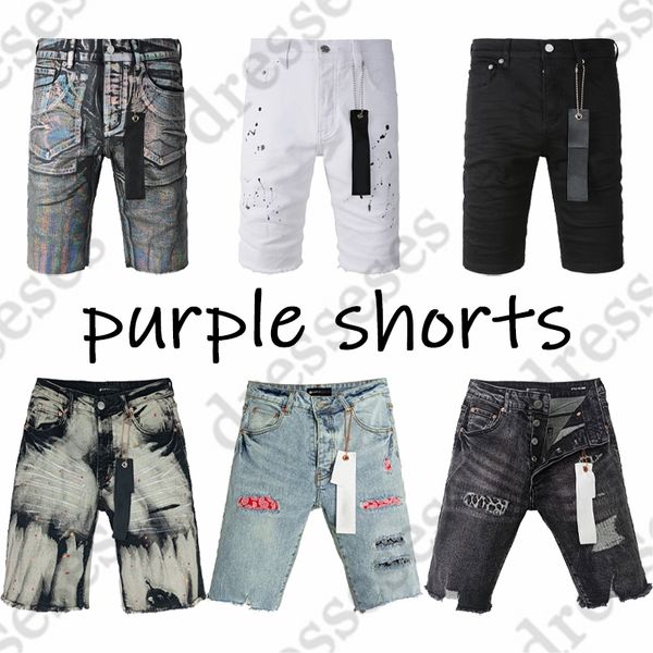 Designer Herren Shorts Purple Jeans Lila Marke Summer Hole High Street Wäsche alte Jeans Long Jeans 29-38