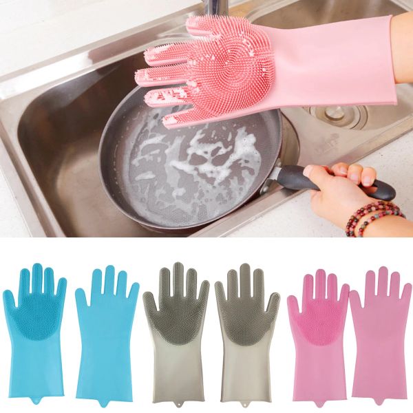 Impostare i guanti in silicone di lavaggio guanti isolati impermeabili cucina da bagno e pulizia del bagno guanti multiuso