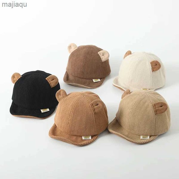 Cappelli cappelli da cartone animato orecchie di orso baby cappello in pelle carina autunno autunno e inverno cappello da baseball da baseball per bambini e ragazze morbide brown bruno hatl240429