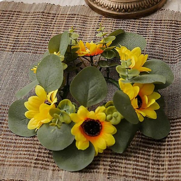 Candele per candele Ghirlanda Spring Flown Sunflower Eucalyptus Anello set per il centrotavola da tavolo da festa per matrimoni a casa Indoor artificiale