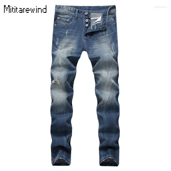 Jeans maschile grandi dimensioni 44 da uomo high street lavated blu quattro stagioni casual pantaloni dritti di moda maschili per uomini