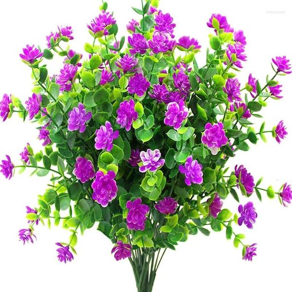 Dekoratif Çiçekler 6 PCS Yapay Sahte Açık UV Dayanıklı Bitkiler Sahte Plastik Yeşillik çalılar kapalı dış mekan