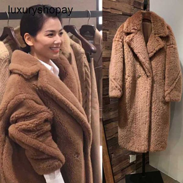 Maxmaras orsacchiotto cappotto da donna cashmere cappotto di lana inverno liu tao stelle la stessa lussuosa imitazione pelliccia ginocchio lunghezza sciolta calda w 3426