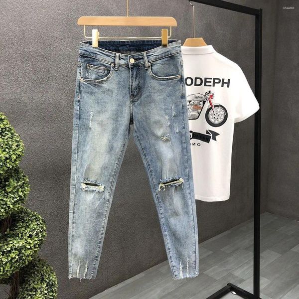 Herren Jeans Korean Fashion Spring und Herbst Denim Casual Pencil Hosen Streetwear Stretch Vintage HipHop Luxus Delessed