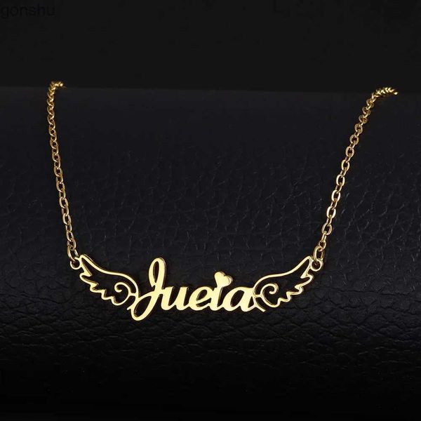 Anhänger Halskette Personalisierte Engelsflügel mit Namen Halskette geeignet für Frauen zierlicher Schmuck Edelstahl Gold Name Board Halskettewx