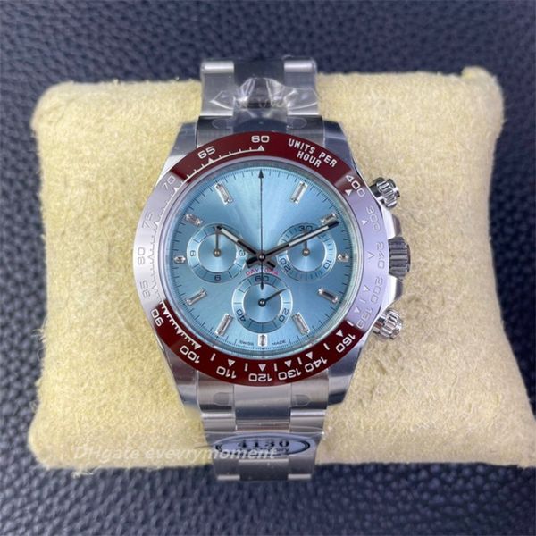 2024 Relógios masculinos da Super Edição Clean Edition Relógio mecânico automático 116506 Cal.4130 Movimento 904L Cerâmica Dubai Gelo Blue Glow Sapphire Timer Wristwatches