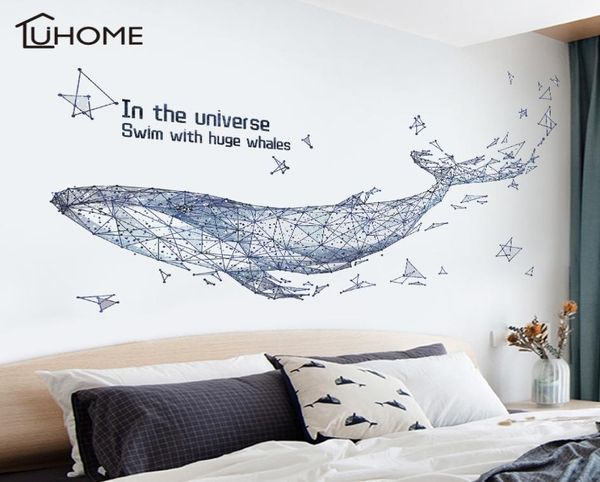 Resumo Whale Geométrico 3D Starry Sky Big Fish Wall Stickers Móveis para decoração da sala de estar decoração de casa ART Y2001032024641