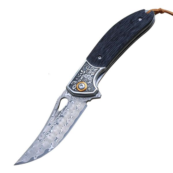 Black Damasco Aço Aço Tático Tactical Dobring Knife Hunt