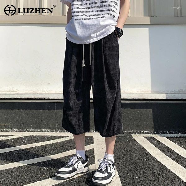 Erkekler Pantolon Luzhen Drawstring Kontrol Edilmiş Baskı Tasarımı Yakışıklı Yedi Noktalı 2024 Spring Street Kişilik Modeli Pantolon LZ2278