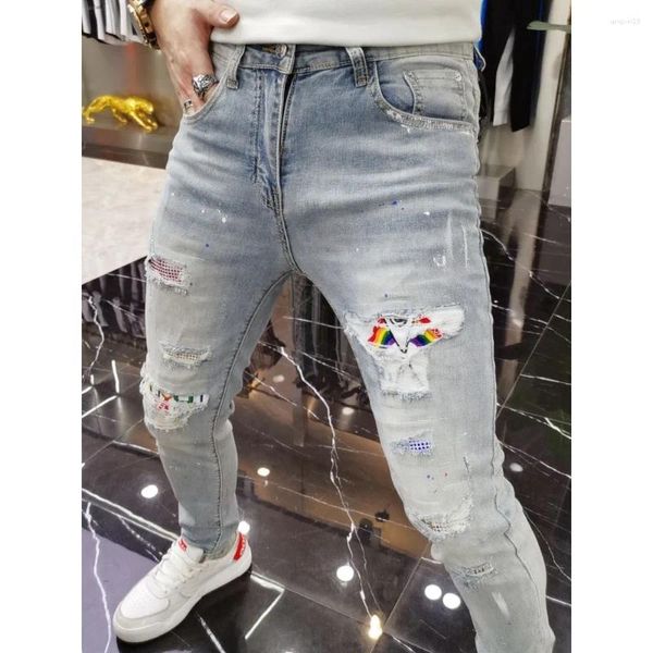 Jeans maschile vintage di lusso KPOP 2024 Slim Denim Spring e pantaloni da stiramento coreano strappato autunno coreano