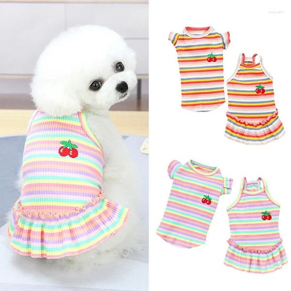 Собачья одежда летняя полоса щенка кошачья рубашка уютные хлопковые платья для домашних животных для маленьких собак одежда Тужечки юбка