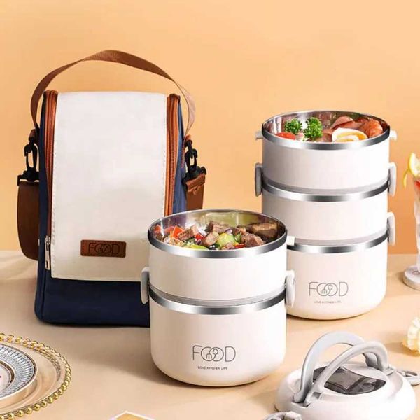 Bento Boxes Multiyer a strato Hot Lunch Box in acciaio inossidabile portatile grande dispositivo di capacità di calore alimentare isolato Dispositivo per spostamento Ufficio per bambini Q240427