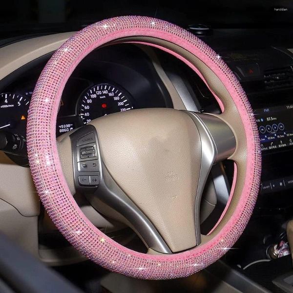 Copertine del volante di sterzo Bling Donne copri per l'auto Accessori diamanti di strass in cristallo bianco universali da 15 pollici anti-slip