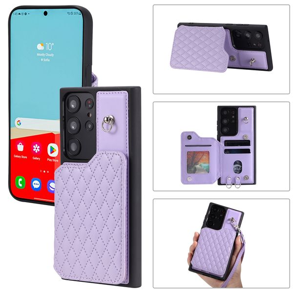 PU Leather Telefonhüllen für Samsung Galaxy S23 S22 Ultra Plus A54 A53 5G Feste Farbe Frau Style Multi -Karten -Slots Schockdestell Hülle mit Handgurt und Schultergurt