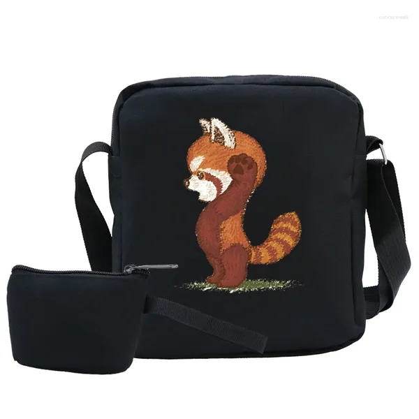 Bolsa Moda Meni Mini Cartoon ombro Bolsas de mensagens de panda vermelhas