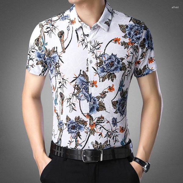 Мужские повседневные рубашки с цветочным платьем мужская рубашка с коротким рукавам 3D -принт в китайском стиле Летний качество плавное удобное удобное уход Camisas de
