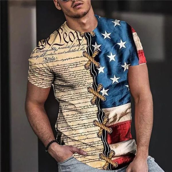 Sommer T -Shirt Männer Kurz 3D -Print Mode Tops Casual Tee American Flag