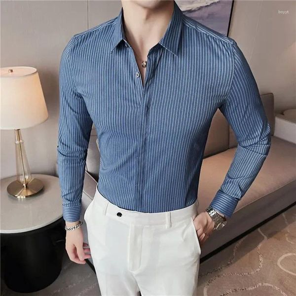 Herren lässige Hemden plus Größen S-4xl Herren Kleidung Korean Slim Fit Stripe Langarm Shirt Business Formale Kleidung Chemise Homme Homme