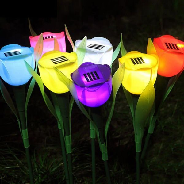 Decorações ao ar livre LED de luz solar tulipa lâmpada de flores de flores de jardim à prova d'água Luzes de gramado decoração para decoração de festas ao ar livre no quintal