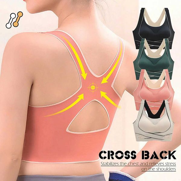 Bras Women Comfy Corset Bra Sport Front Cross Croce Finifica senza cucitura Fullatura Filla Push Up Shock Sports Support Fitness Vest di fitness Y240426