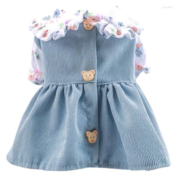 Abbigliamento per cani in denim abito blu abiti per animali domestici piccoli bottoni orso simpatico camicia da gatto costumi xs xl shop chihuahua Yorkshire Accessori