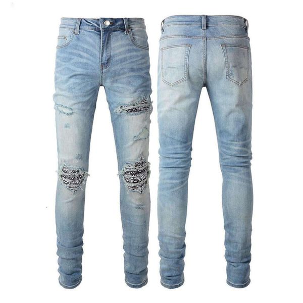 Jeans artesanal de alta moda tipo Demin Mens Couro Qualidade Jean Jean Purple Mens 2024 amiirii lavado qtr1 qtr1
