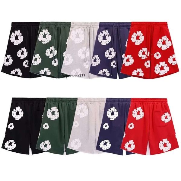 shorts de grife de designer Flow Cotton Flower Men Women Denm Lágrimas de calça de rua de moda curta