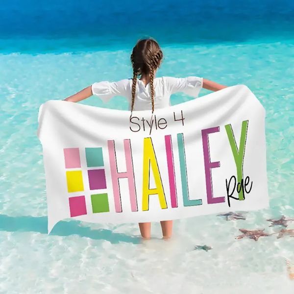 Nome de design de multicolor de várias cores personalizado Towel Fonte personalizada Toalha de Toalha de Toalha Piscina Piscina Toalha de Banho 240415