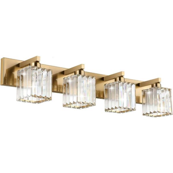 Aipsun Modern Crystal Vanity Light for Banheiro Brass 4 Vaidade do banheiro leve Luz - luminária de banheiro elegante e elegante (exclua lâmpada)