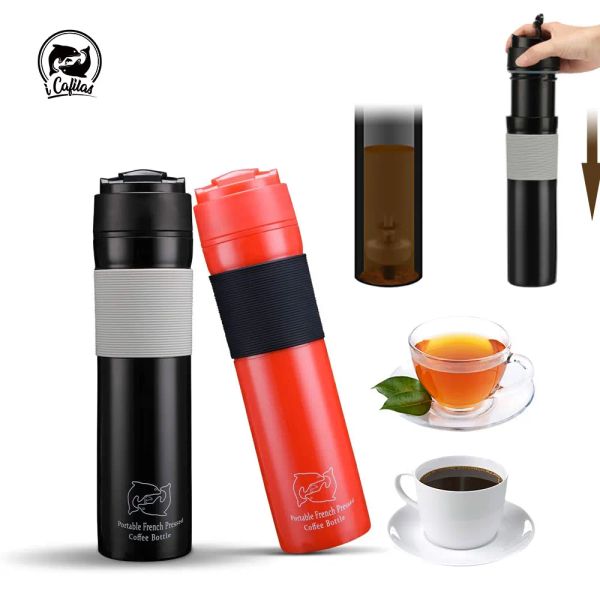 SET ICAfila da 350 ml di tè da tè portatile pressa francese bottiglia caffè da viaggio isolato a pressione a pressione caffettiera per auto