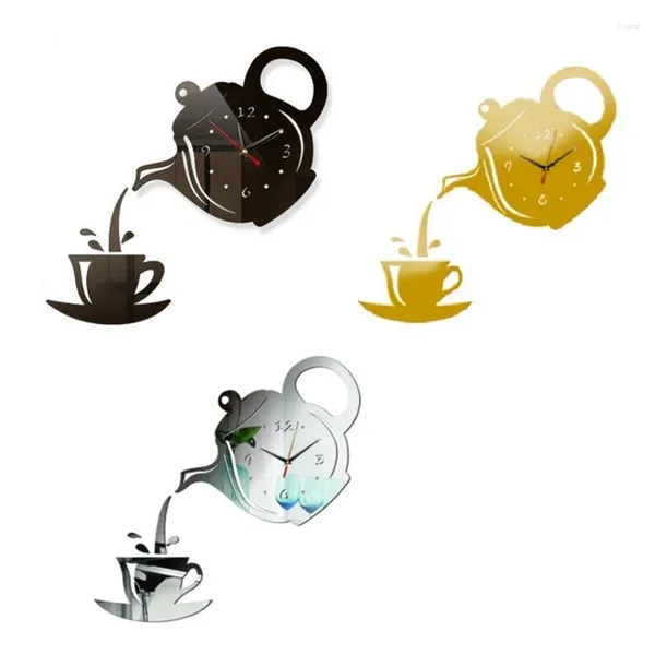 Wanduhren 3pcs DIY Acryl Kaffee Tasse Teekanne 3D -Uhr Dekorative Küche Wohnzimmer Esshausdekoration