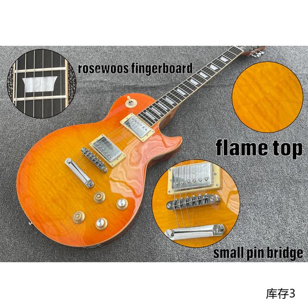 STOCKING! Guitarra elétrica Honey Burst Flame Top Rosewoard Fingerboard Formulário Trapezoid Shape Incloy Chrome Parts!