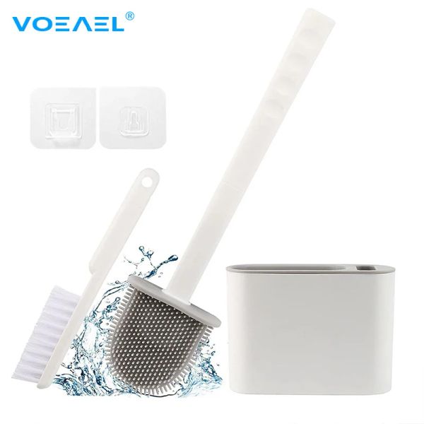 Set Silikonborsten Toilettenbürsten Trocknungshalter mit kleiner Bürste für Badezimmer Urinal Tiefe Reinigungswerkzeug Wand montiertes WC -Zubehör